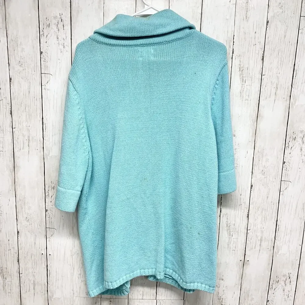 Chico's Sweater Women Size 3 XL(16) Blue Collared Short Sleeve Full Zip Cardigan